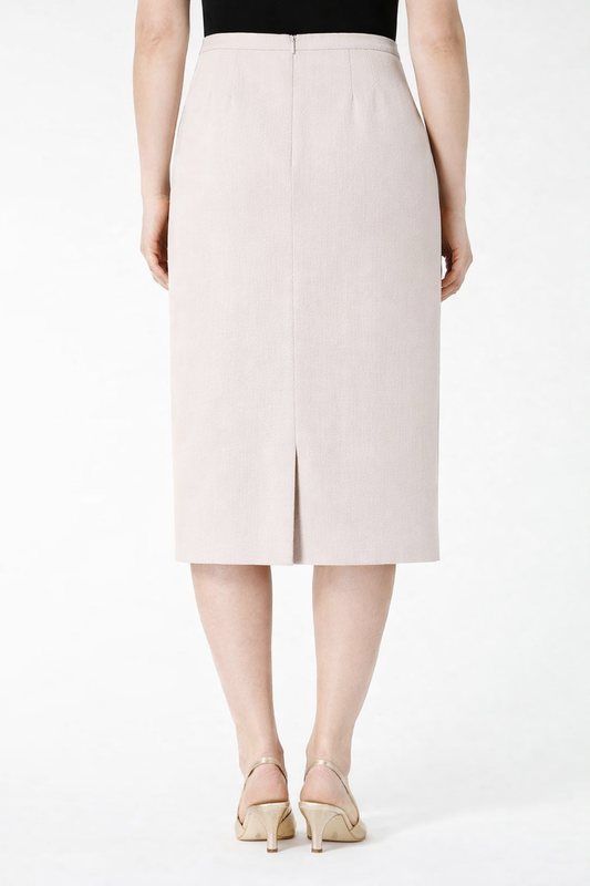 CANCAN light beige midi pencil skirt with structured waistband and back slit for elegant office wear