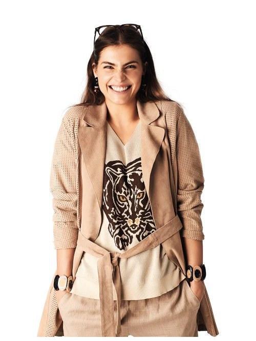 Beige perforated leather Per Te by Krizia jacket with belt and relaxed fit