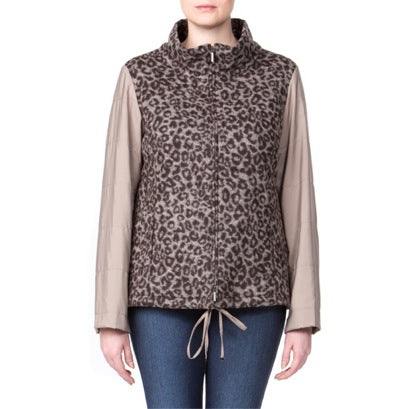 NATIVO Jacket with wool animal print, polyester sleeves, adjustable hem, stand-up collar, and zip fastening