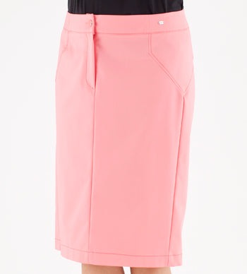 CROSTA pink skirt with wide waistband and concealed front zip made from soft cotton blend