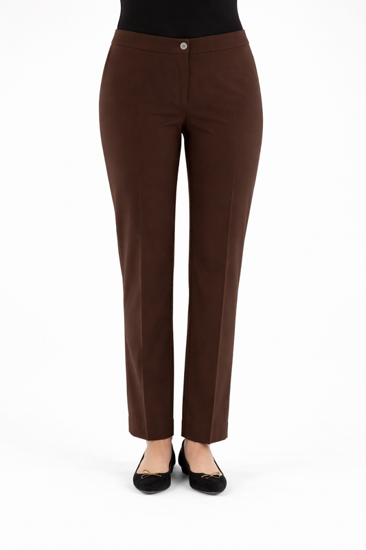 BATIC cropped brown tailored trousers with ankle-length cut and stretch fabric for elegant office and casual wear