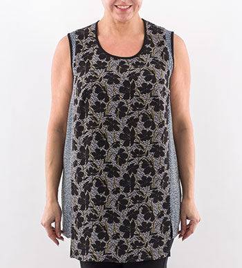 BALIA sleeveless tunic with asymmetric cut and contrast print in lightweight polyester fabric