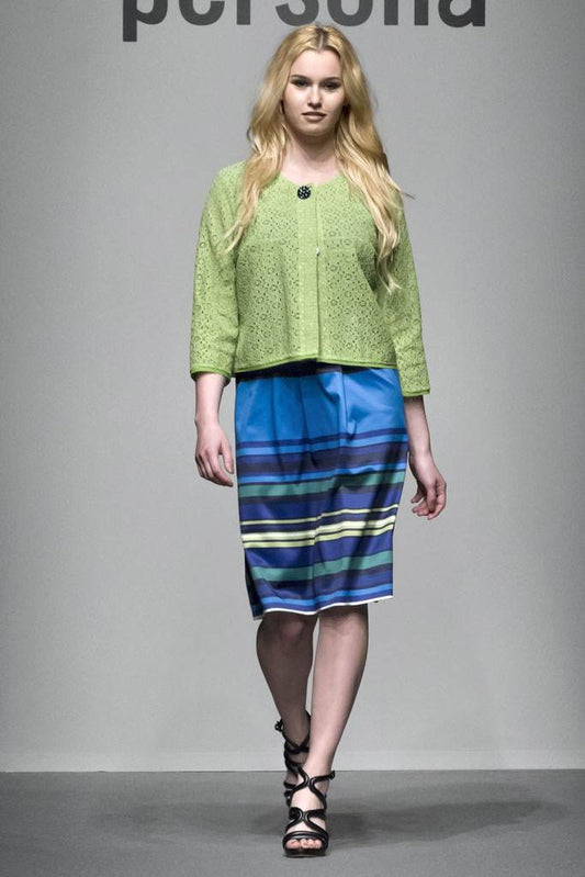 FAVOLA lace jacket by Persona by Marina Rinaldi with round neckline, delicate lace texture, and jewel button fastening