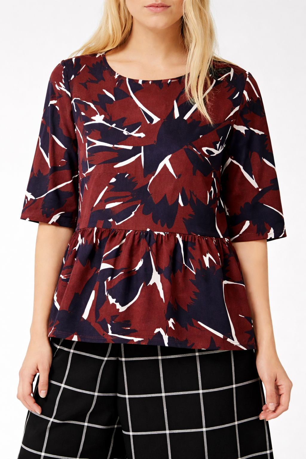 Blouse FAVORIRE with elbow-length sleeves and peplum hem in graphic print by Persona by Marina Rinaldi