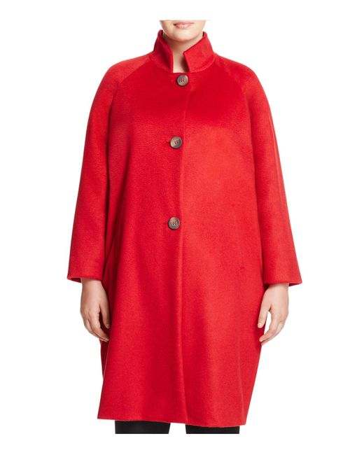 Coat ORIANA crimson-red wool coat with raglan sleeves and stand-up collar
