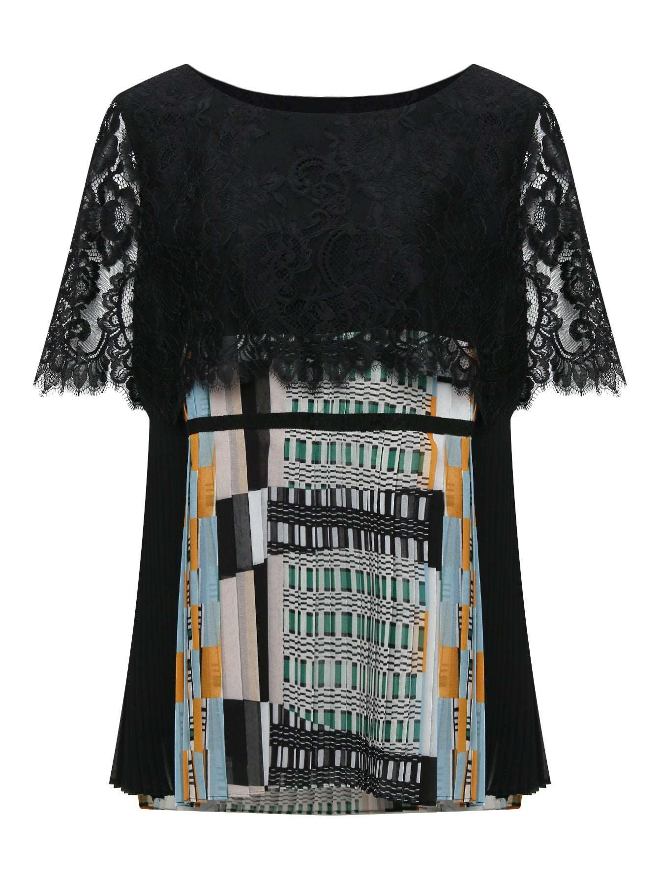 Blouse BREVE with delicate pleats, lace sleeves, and feminine basque in elegant design