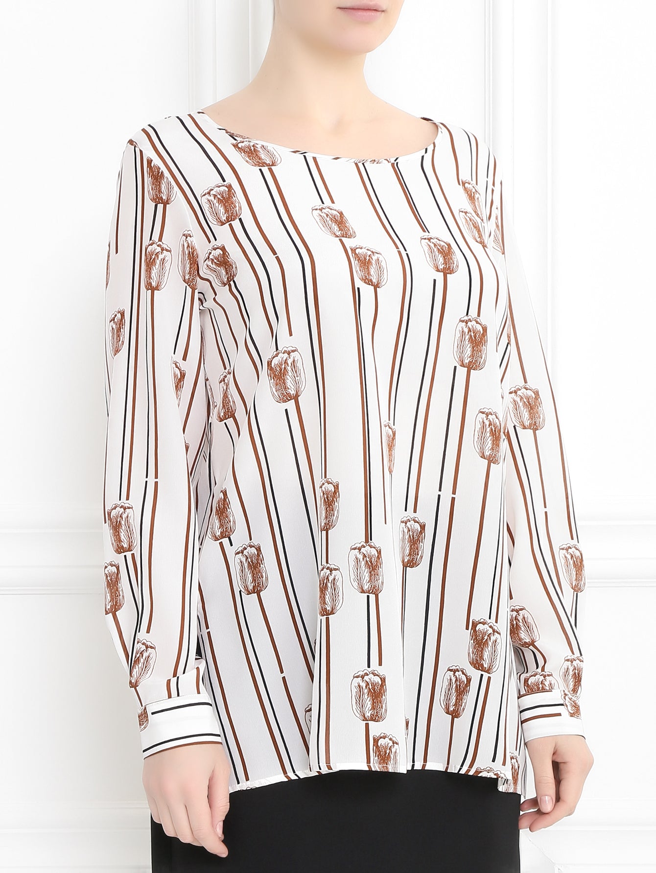 Plus size BASIC blouse with tulip print in 100% crepe – Marina Rinaldi