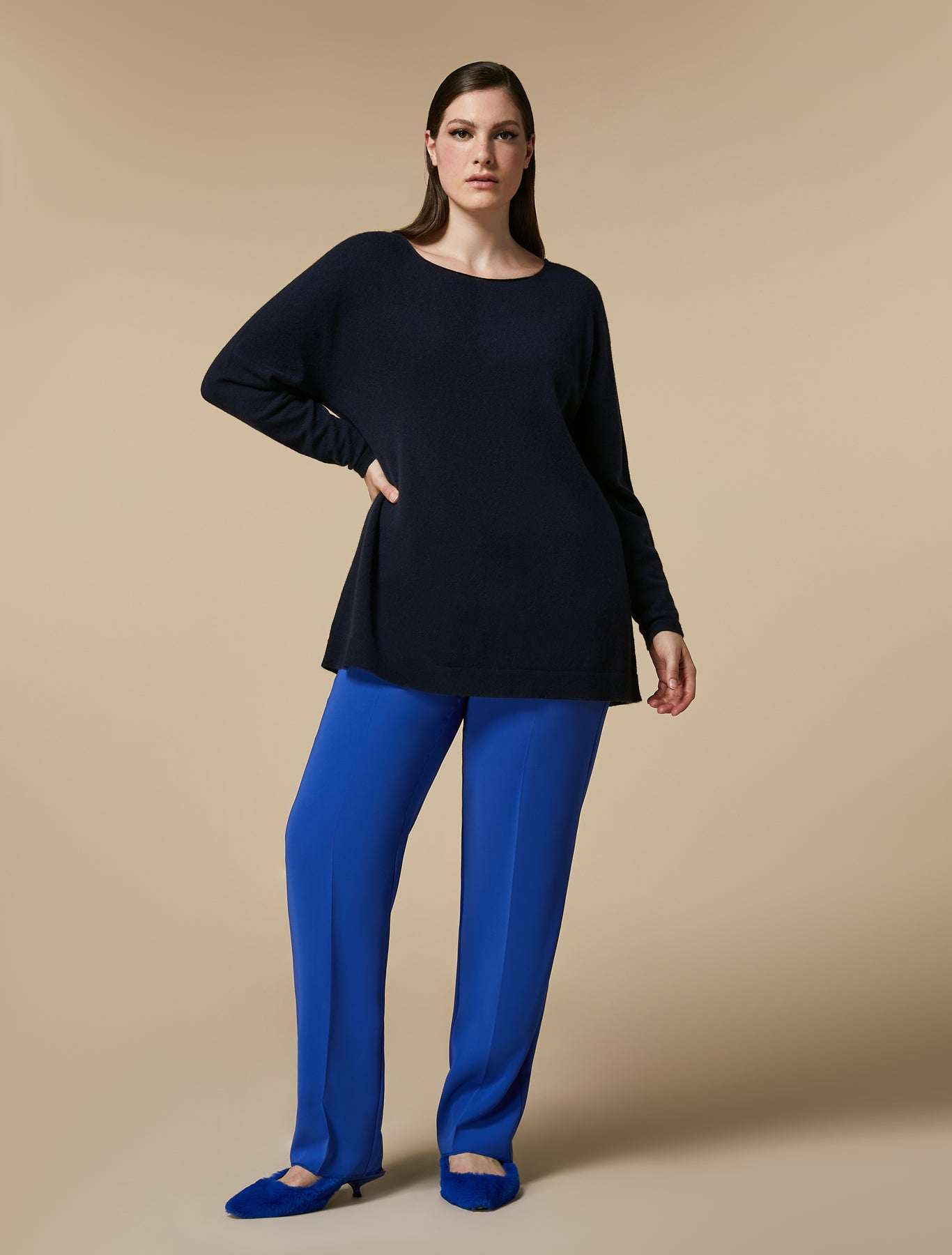 RAPSODIA trousers straight cut triacetate fabric elastic waistband pleats wrinkle-resistant