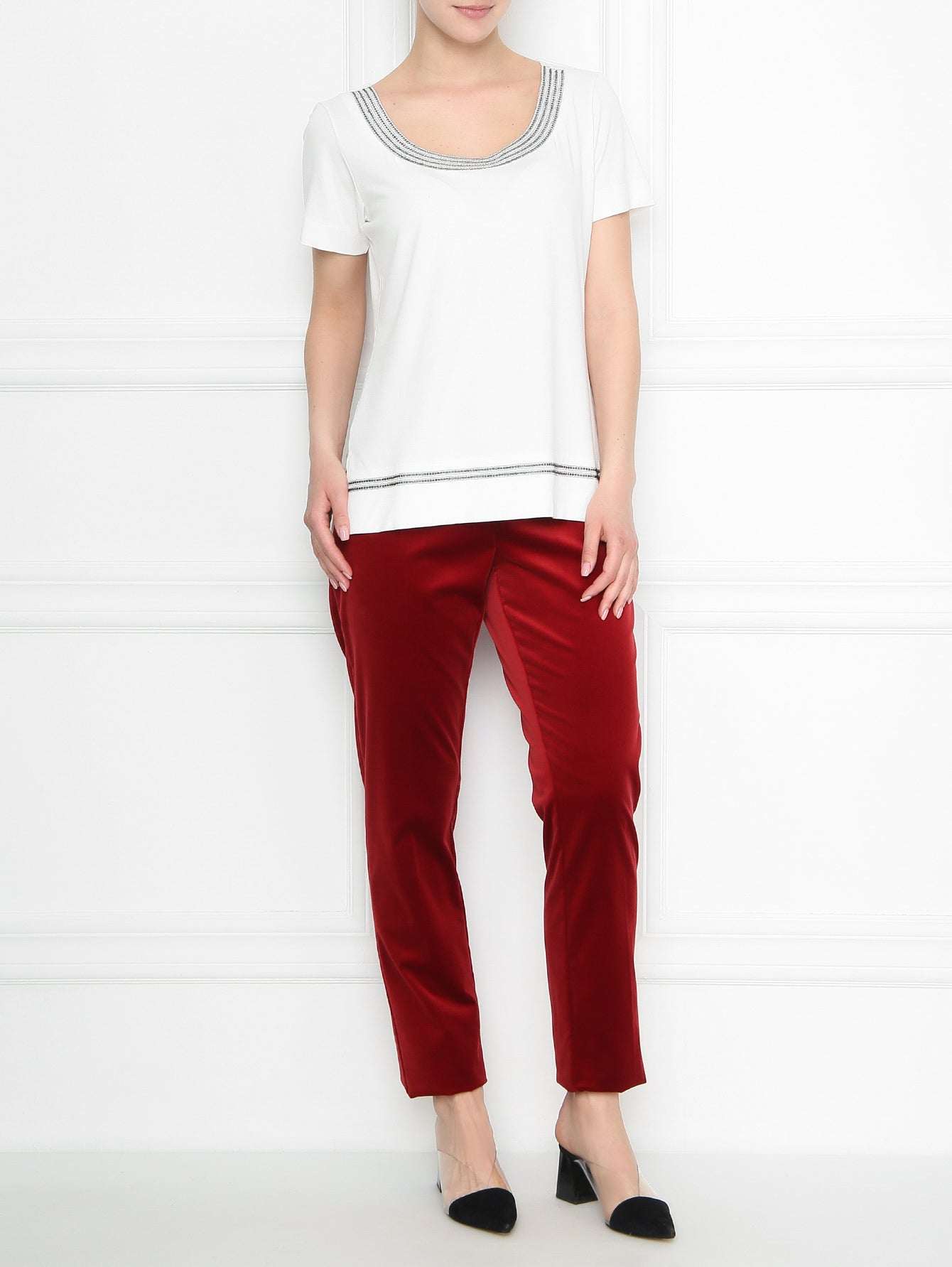 Velvet trousers REALISTA with belt and zip fastening in cotton blend