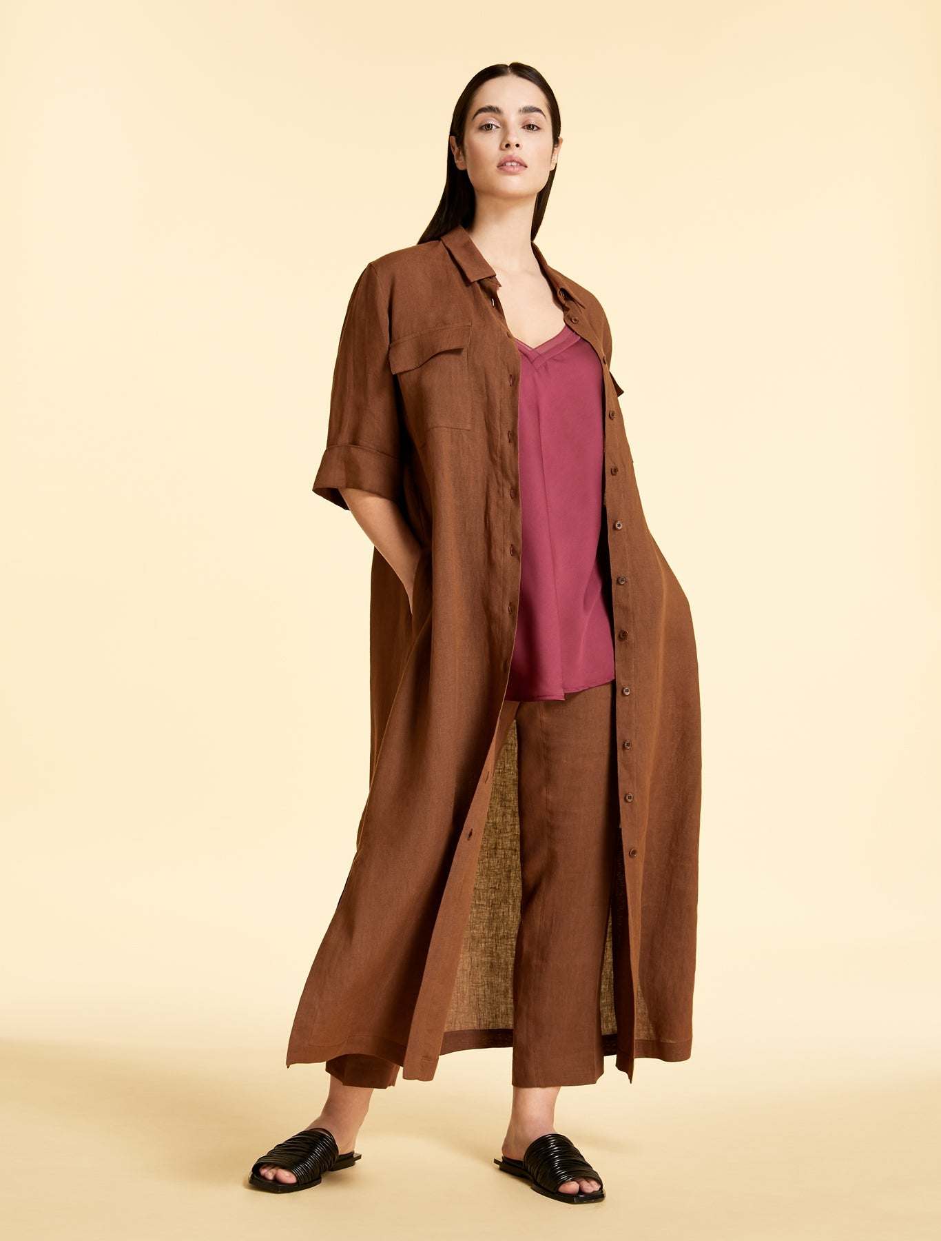 Elegant Top BIFORA satin top with pleated neckline and adjustable straps in 100% silk