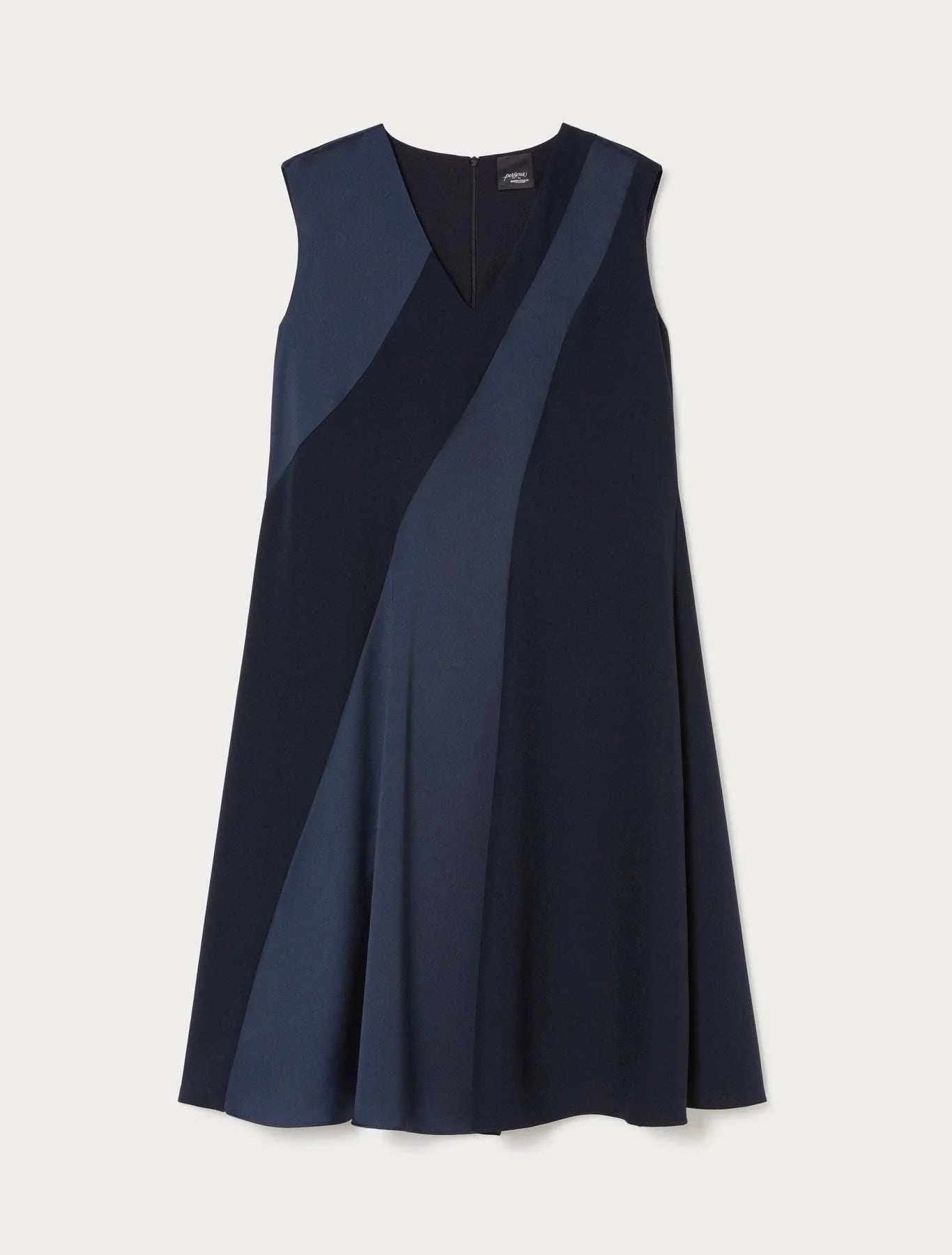 Navy blue CLORURO Dress sleeveless A-line with satin panels and V-neck