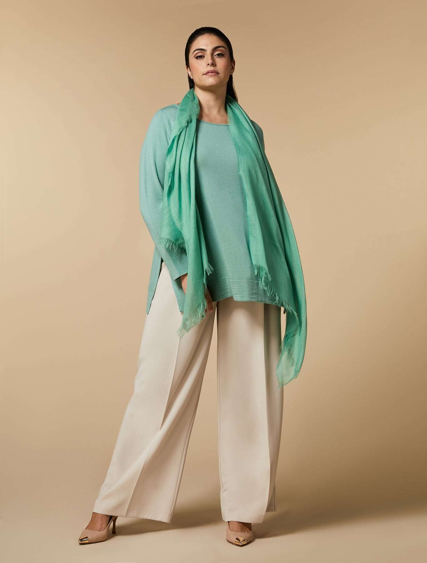 Scarf SUGAR lightweight viscose cashmere stole with exclusive print and fringes