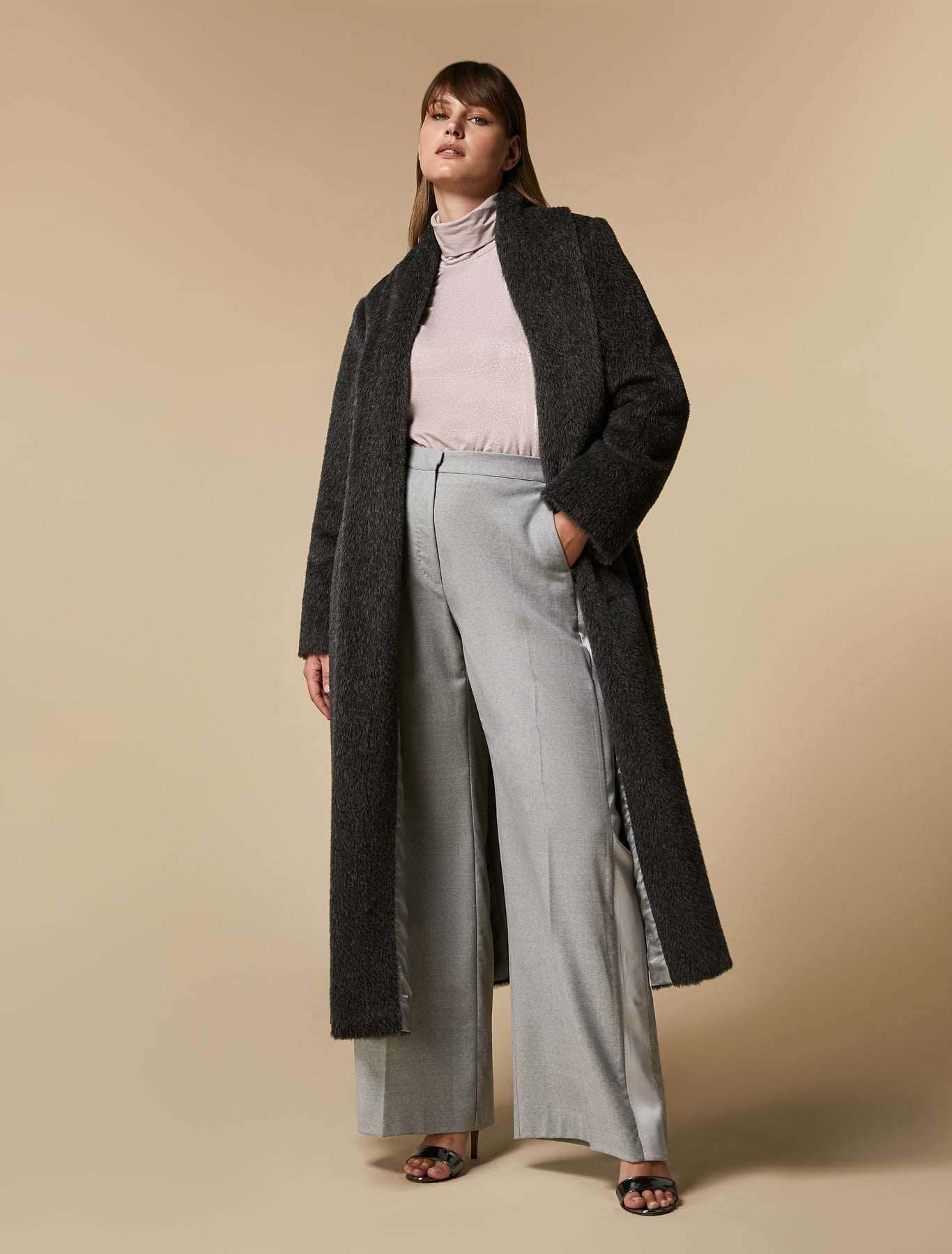 Sweater ROSITA high-neck slim fit wet look polo sweater in minimalist style