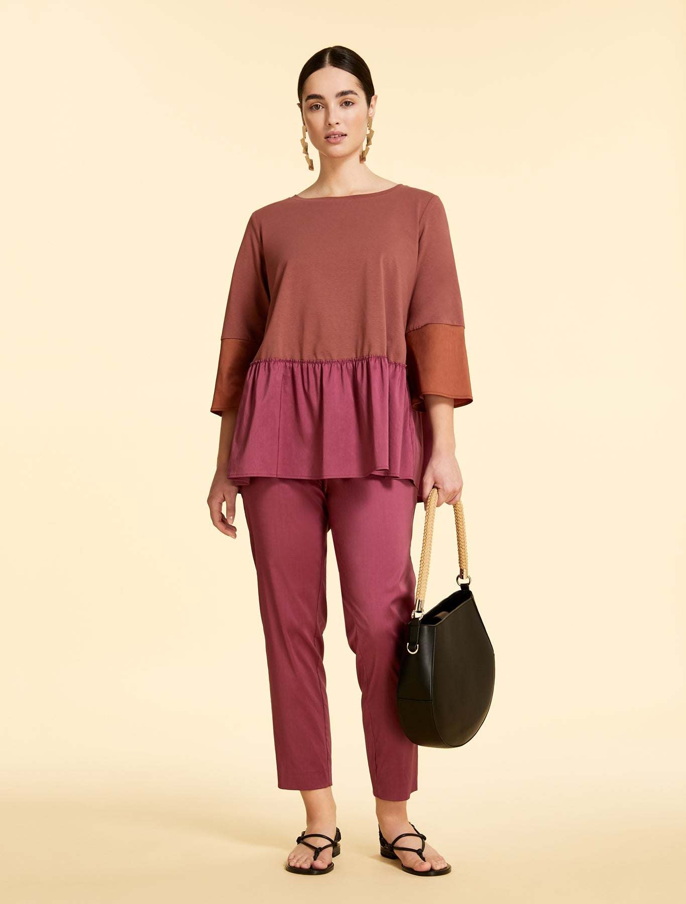 T-shirt VARIETA with feminine basque, loose sleeves, and round neckline in cotton-polyester blend