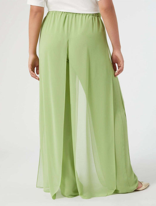 Straight-fit Trousers GETTO in georgette fabric with elasticated waist and deep side slit detail from Persona by Marina Rinaldi collection