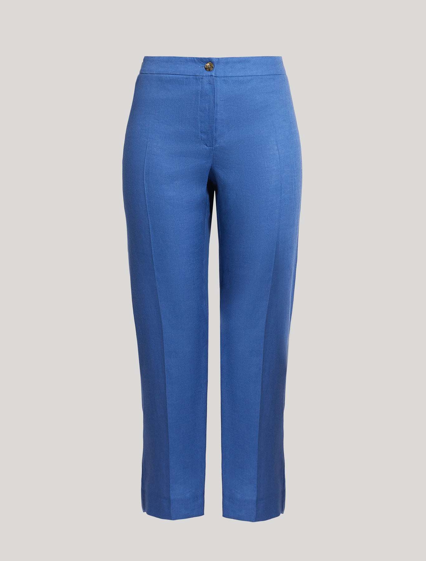 Slim fit Trousers DENIS in pure linen canvas with elastic waistband and pressed pleat detail