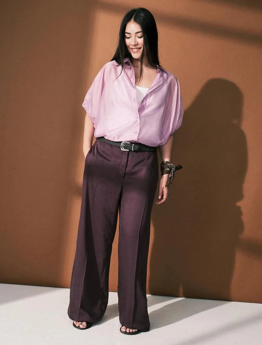AVIO Tencel trousers wide-leg palazzo style in soft fluid twill with pressed pleats and elasticated waistband