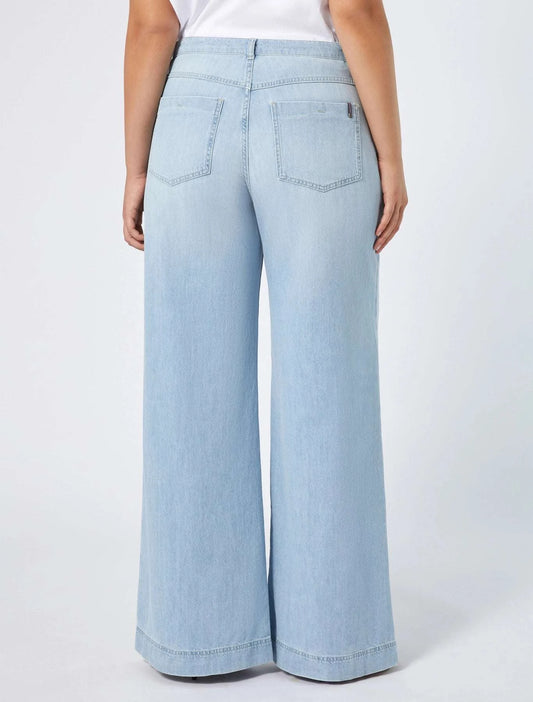 Back view of AGORA palazzo jeans with classic back pockets