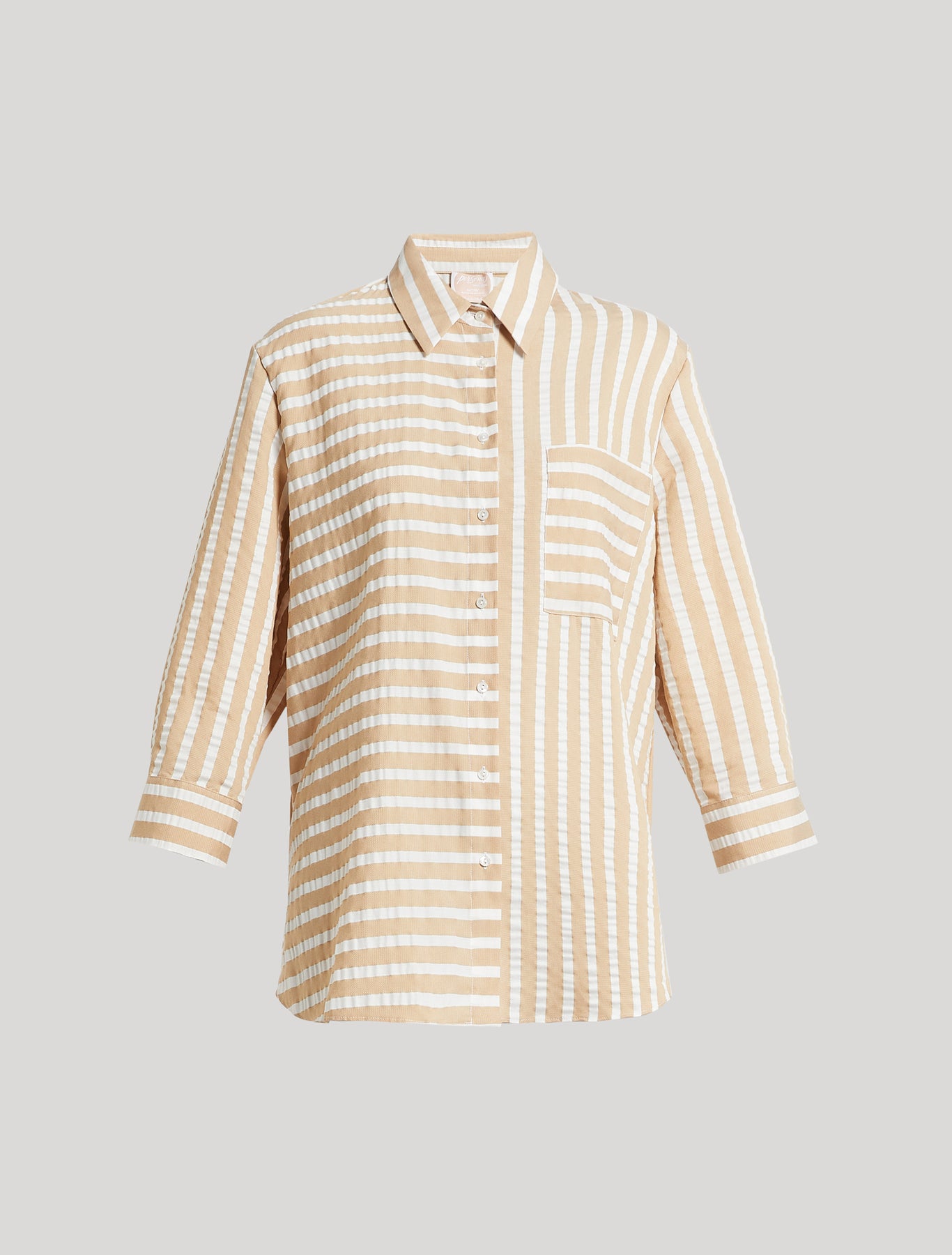 Back view of ALABAMA striped tunic with yoke and three-quarter sleeves