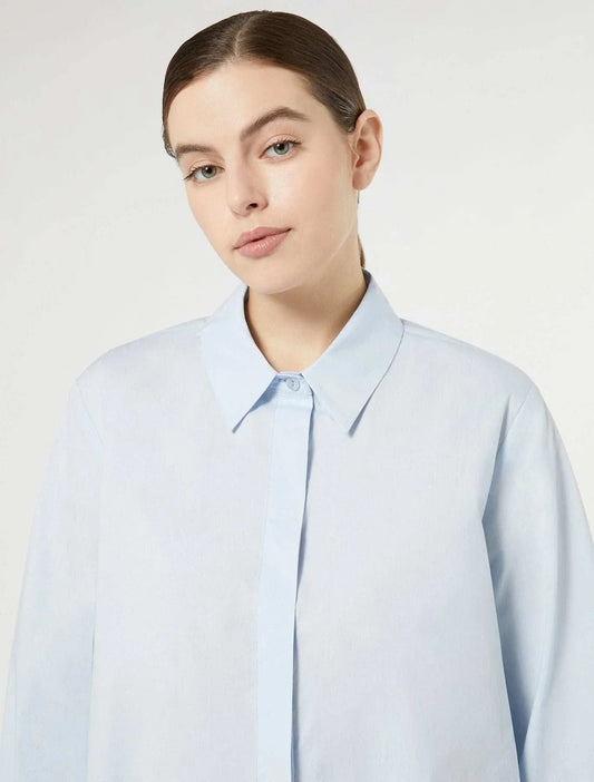 LAMA Cotton Poplin Shirt by Persona by Marina Rinaldi with flared silhouette and asymmetrical hem