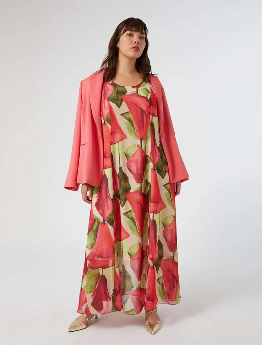 Figure-skimming georgette dress with exclusive print and short sleeves from Persona by Marina Rinaldi collection