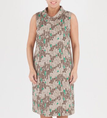 Dress INDOFORNO woolen fitted silhouette with elegant print and stylish collar