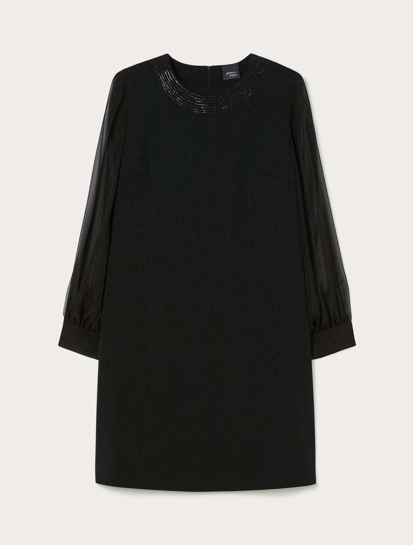 ADESSO A-line dress with rhinestone neckline and chiffon sleeves