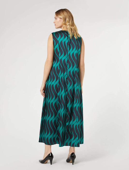 Elegant Dress BOHEME in bright printed twill with V-neck and attachable short sleeves