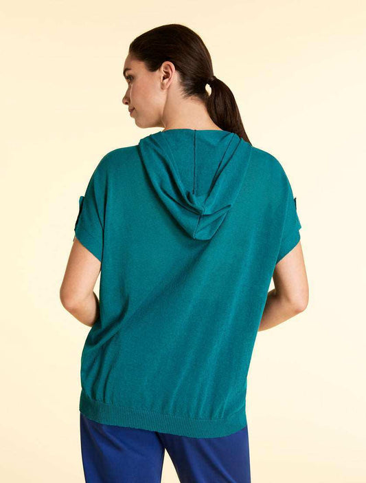 Cardigan MAGGIO soft viscose crepe hooded loosely cut with braided sleeves and chest pocket