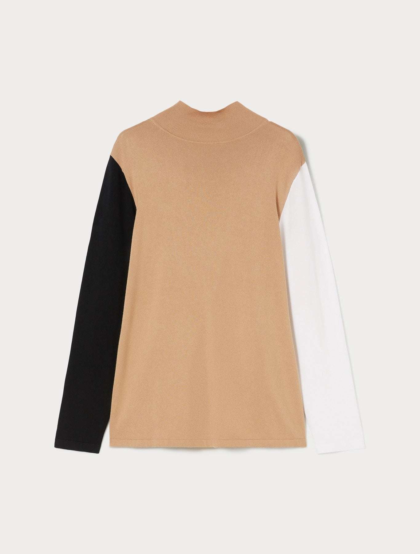 Colorblock mock polo-neck sweater in soft stretch viscose knit with long sleeves and straight fit