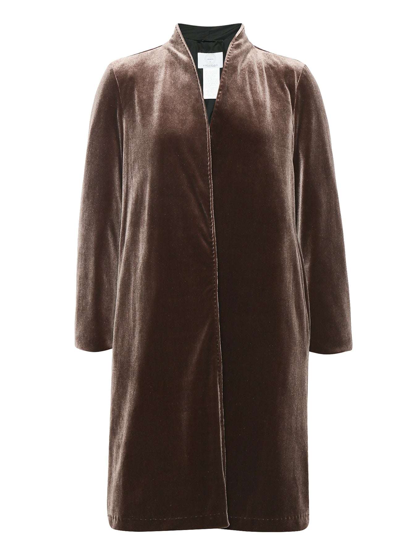 Chocolate brown quilted velvet coat PERSEO with eco-friendly lining and detachable collar