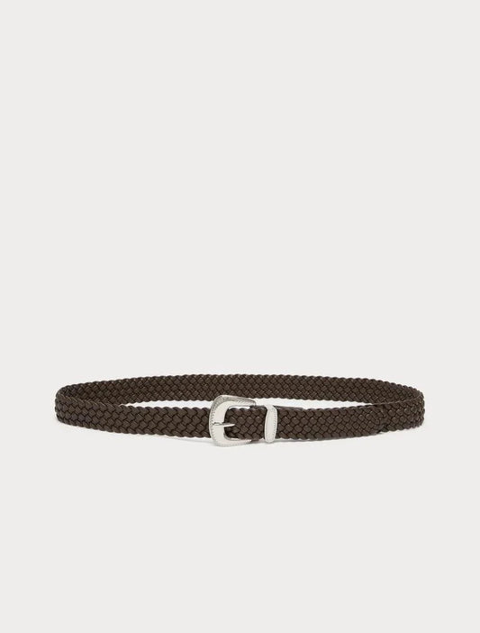 CLASSE Woven Belt with textured neutral fabric and polished metal buckle for versatile styling