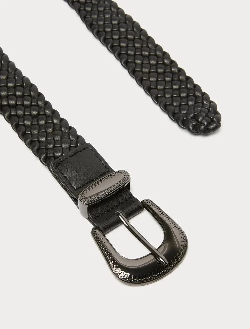 CLASSE woven belt with metal buckle and textured leather-look finish in neutral tone