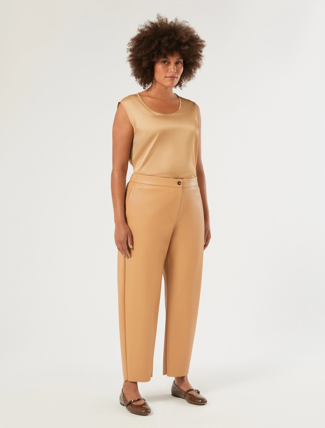 A OCCHIO Faux Leather Trousers in Light Beige – Persona by Marina Rinaldi