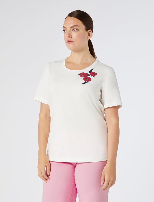 Ivory T-shirt with red poppy print