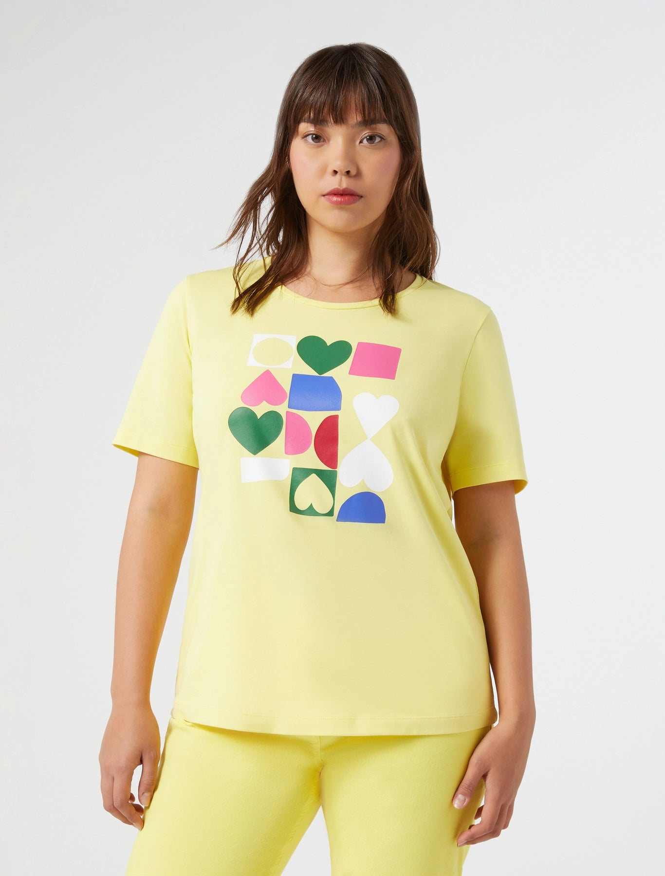 heart and shape print on yellow cotton