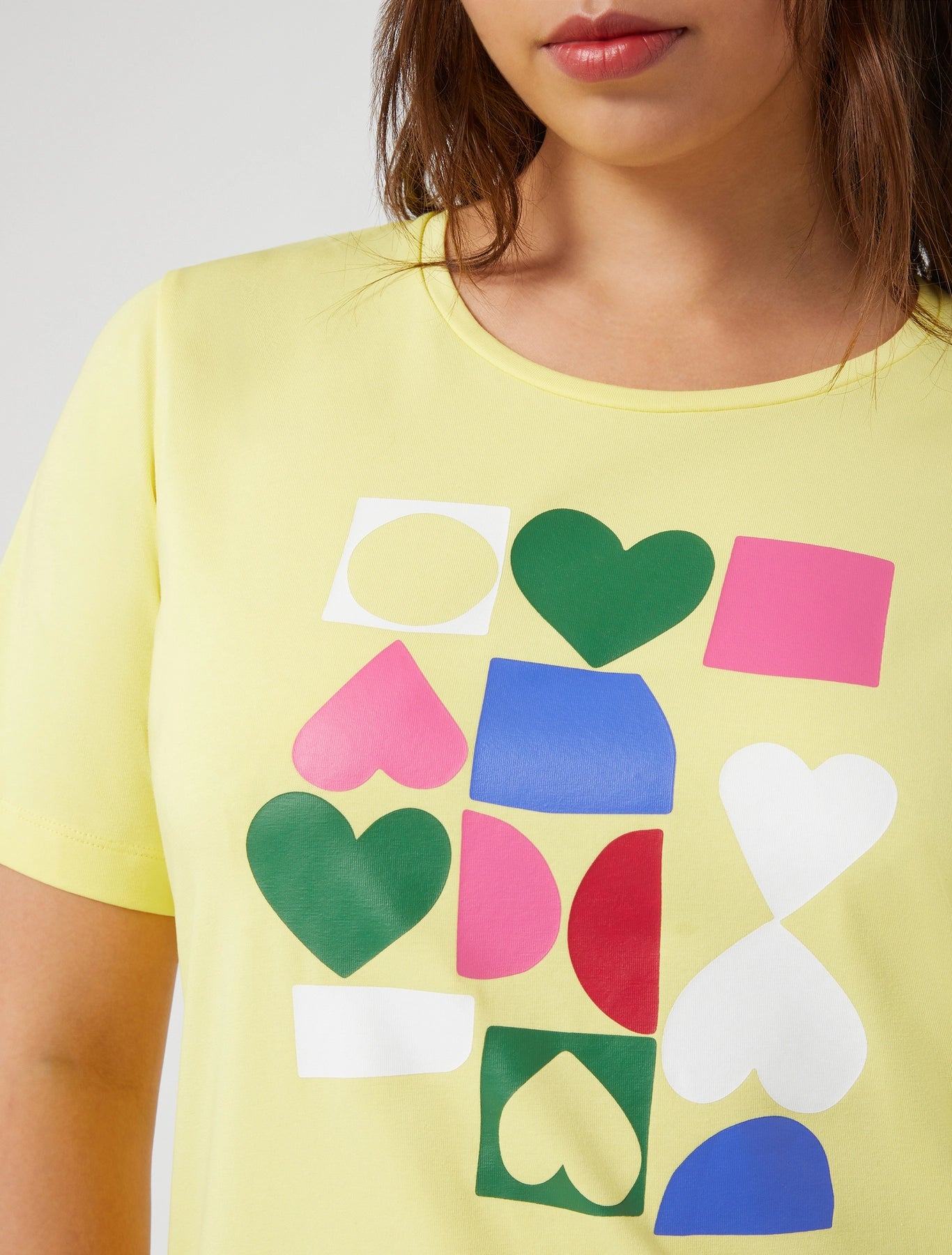 heart and shape print on yellow cotton