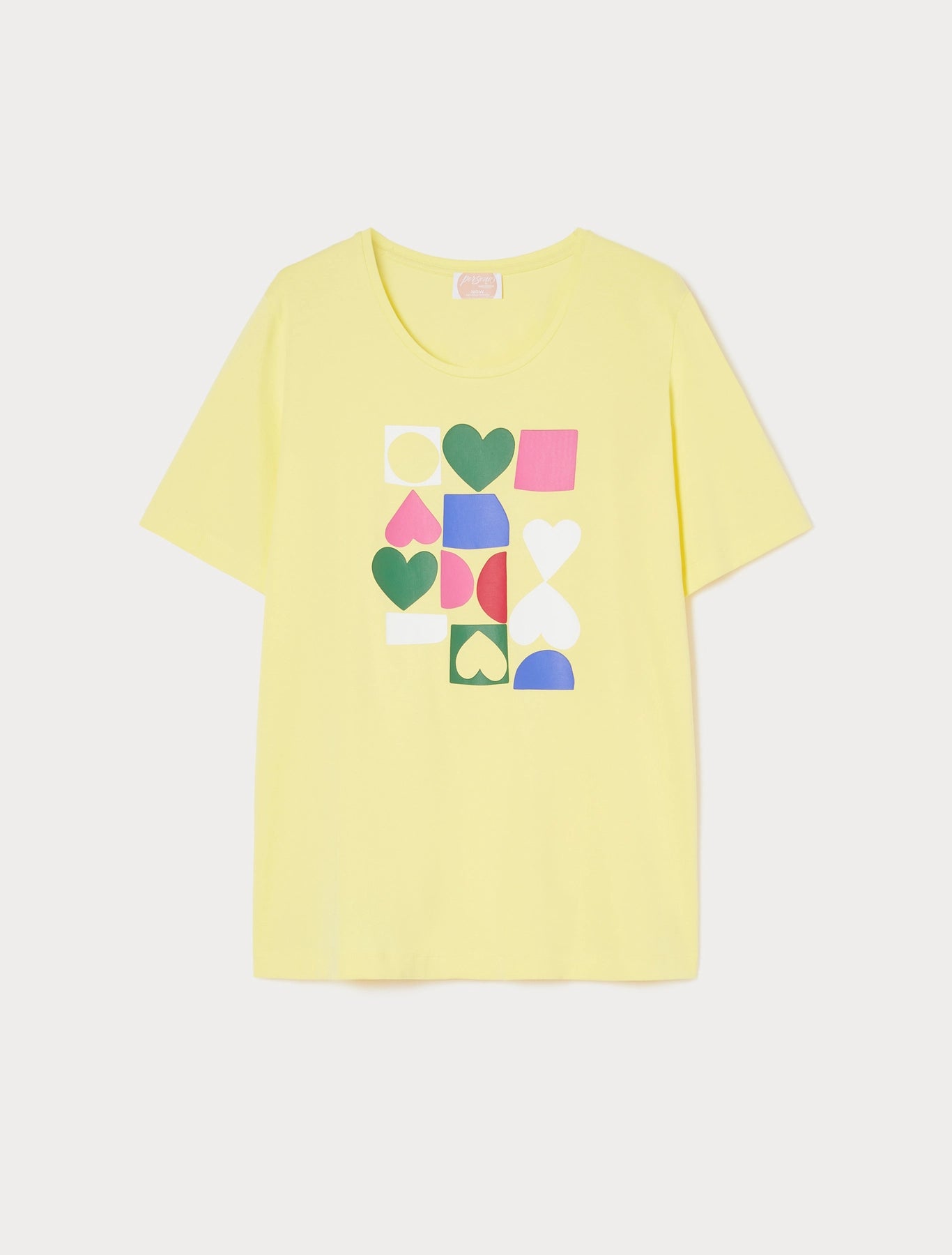 yellow tee with colorful artwork