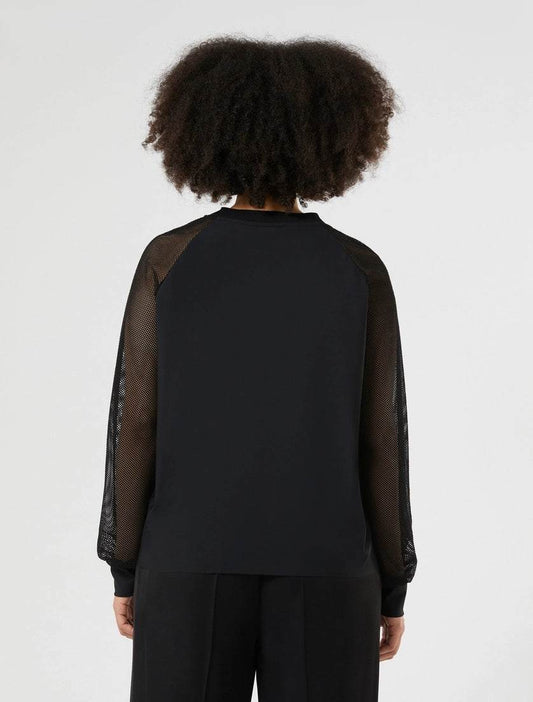 FRONDA Mesh Sleeve Jersey Top with sheer mesh sleeves and straight fit in fluid jersey fabric