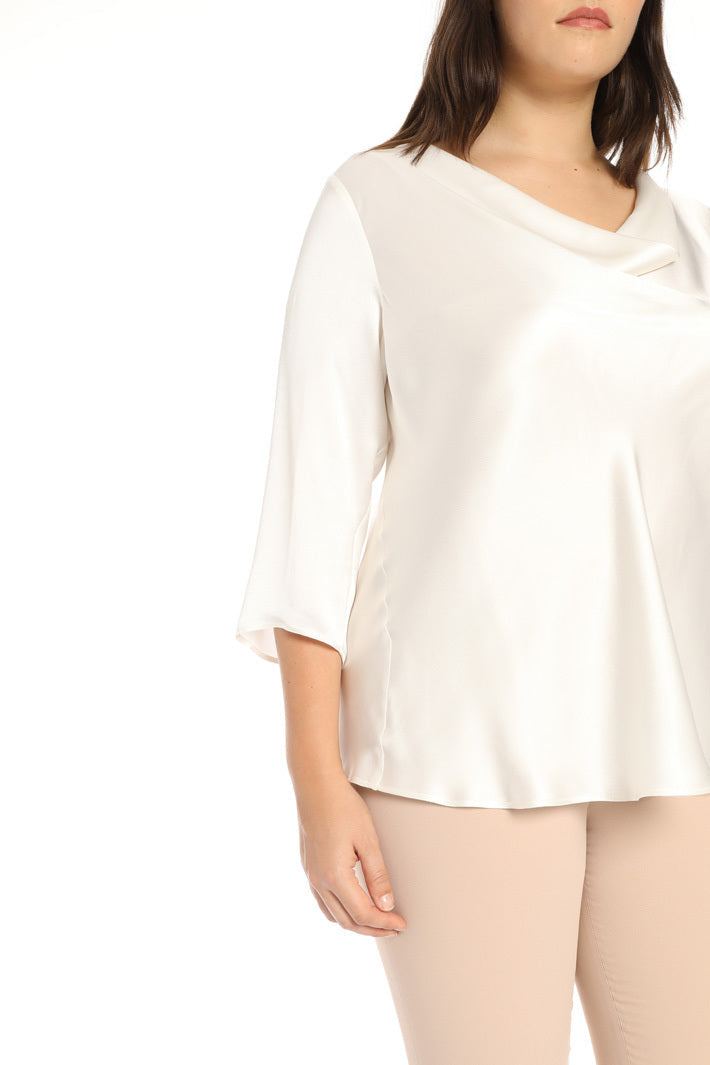 Blouse BACIARE elegant semi-collar 3/4 sleeves crepe viscose top