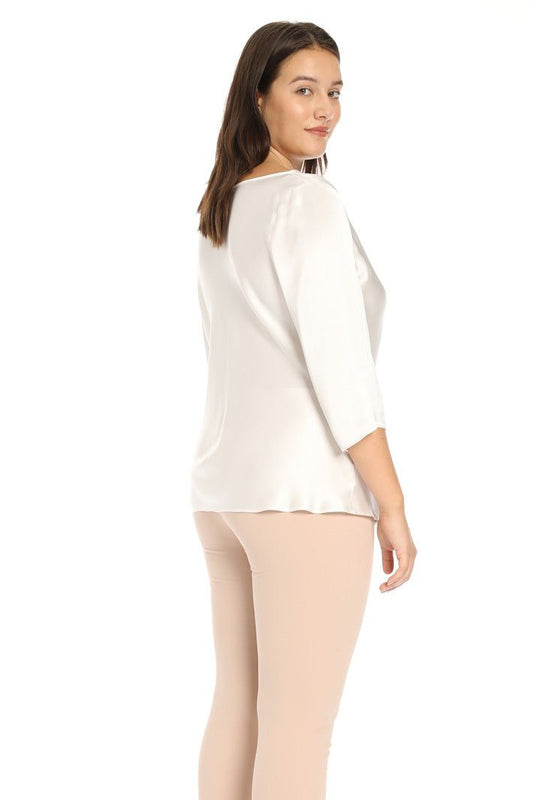 Elegant Blouse BACIARE with semi-collar and 3/4 sleeves in 100% crepe viscose