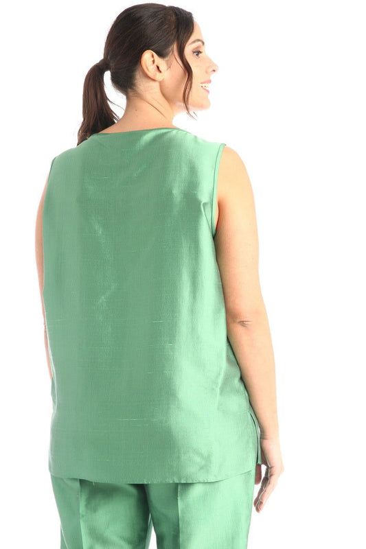 Top BITTER luxury blue and green silk blouse with round neckline