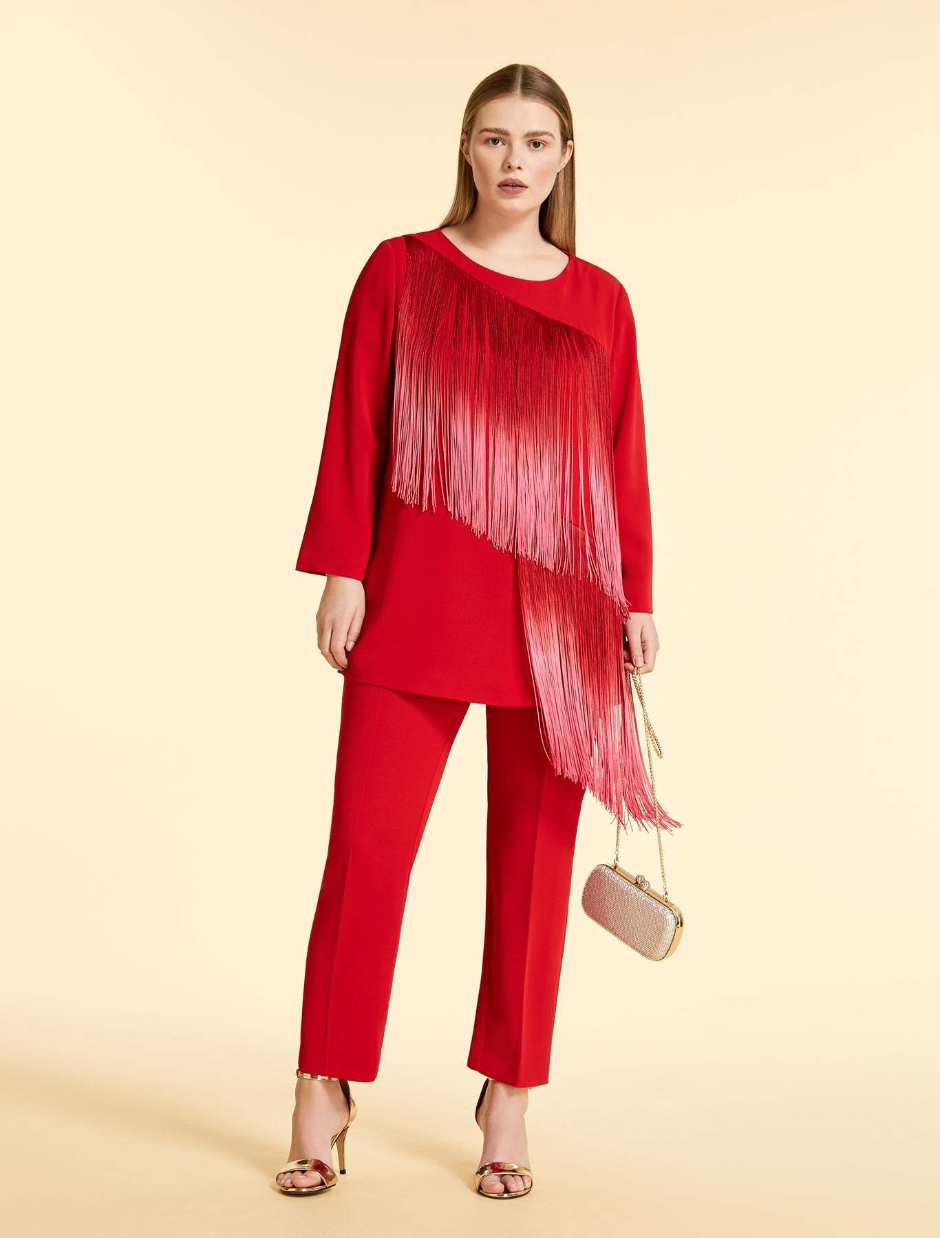 Straight-cut Tunic FRUTTO cardigan with round neckline and flared three-quarter sleeves