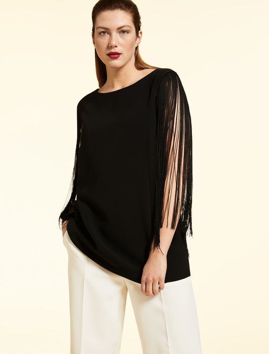 Tunic FARINA elegant flowing silhouette with ruffled sleeves and back closure