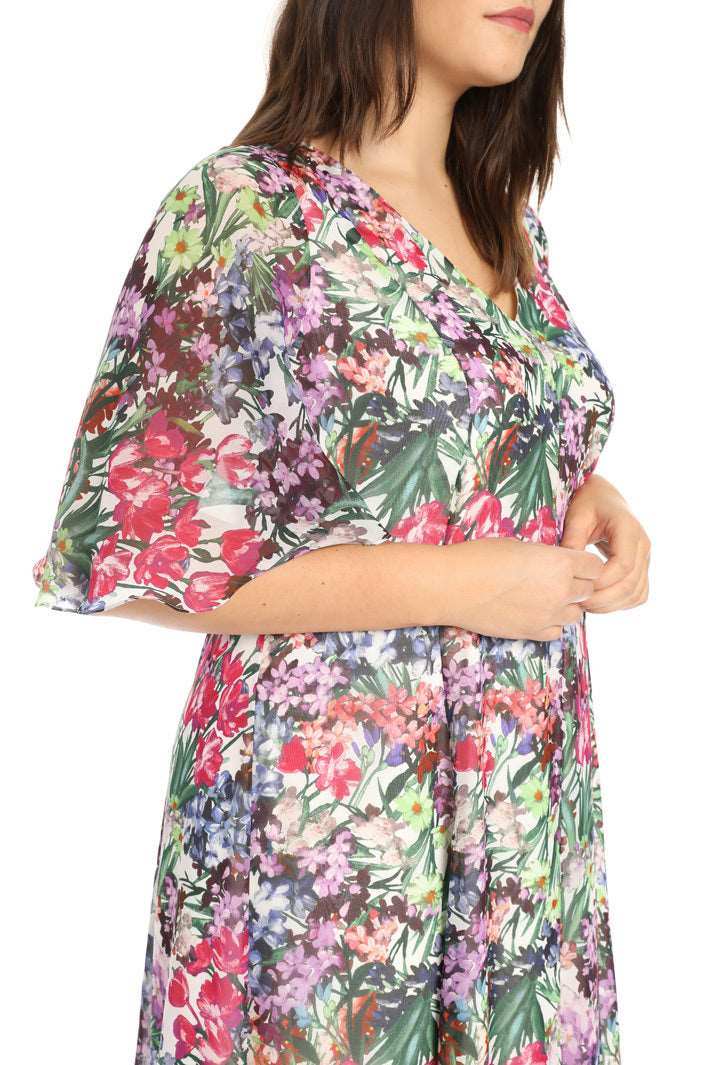 Diapason floral dress by Marina Rinaldi with flowing georgette fabric and airy sleeves