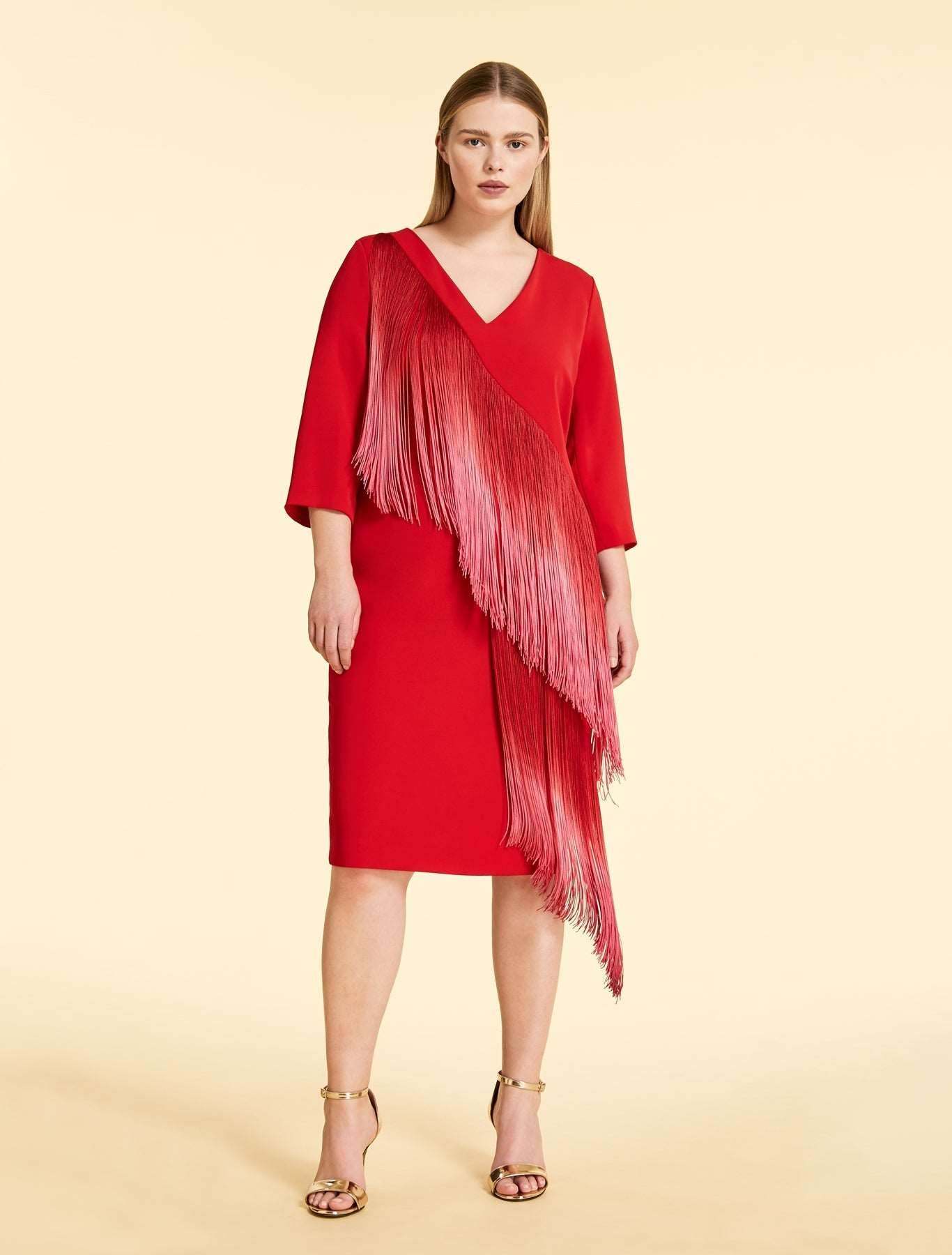 Sleeveless V-neck Dress DOMANI with front mansion detail and back slit