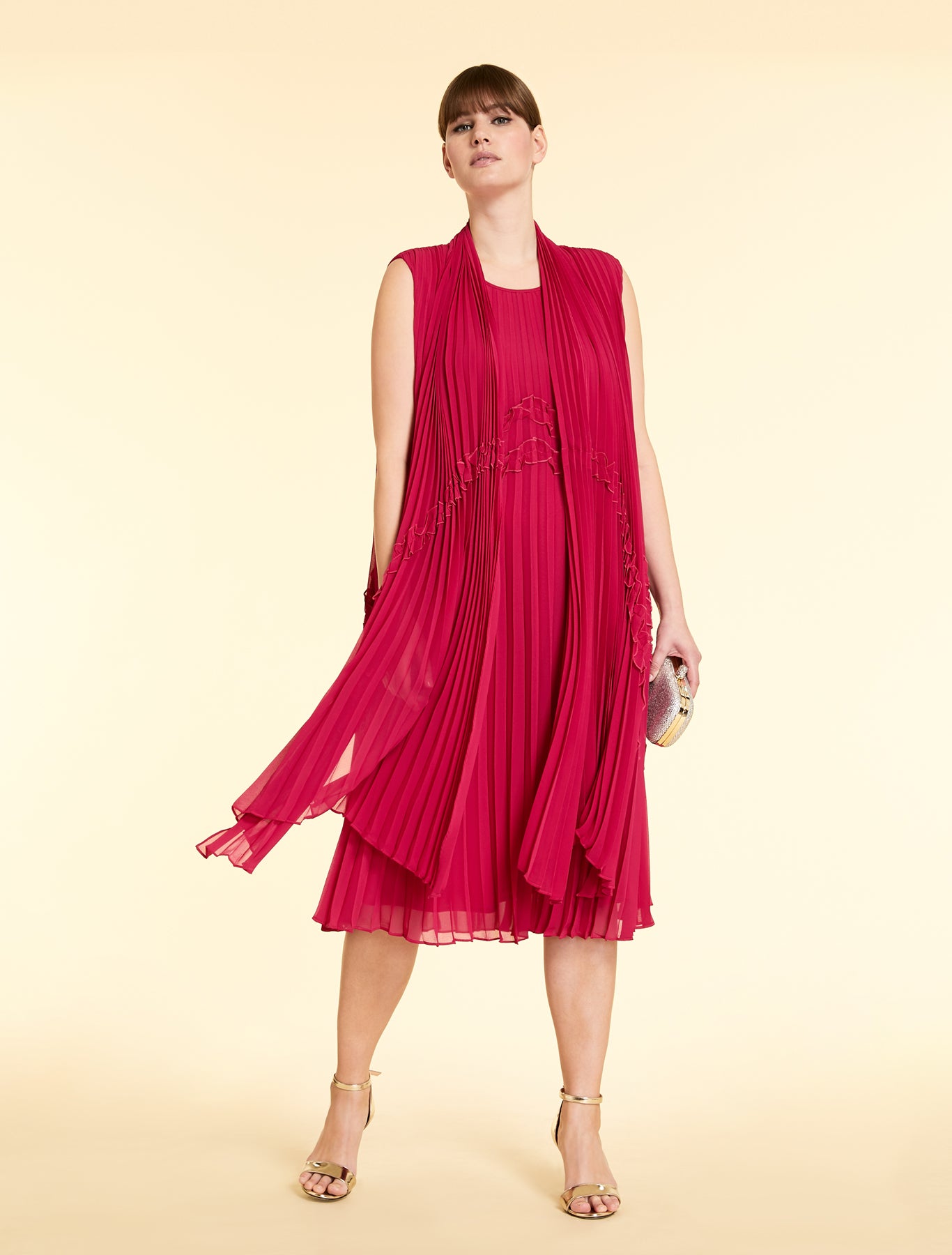 “Model wearing a pink pleated georgette stole”