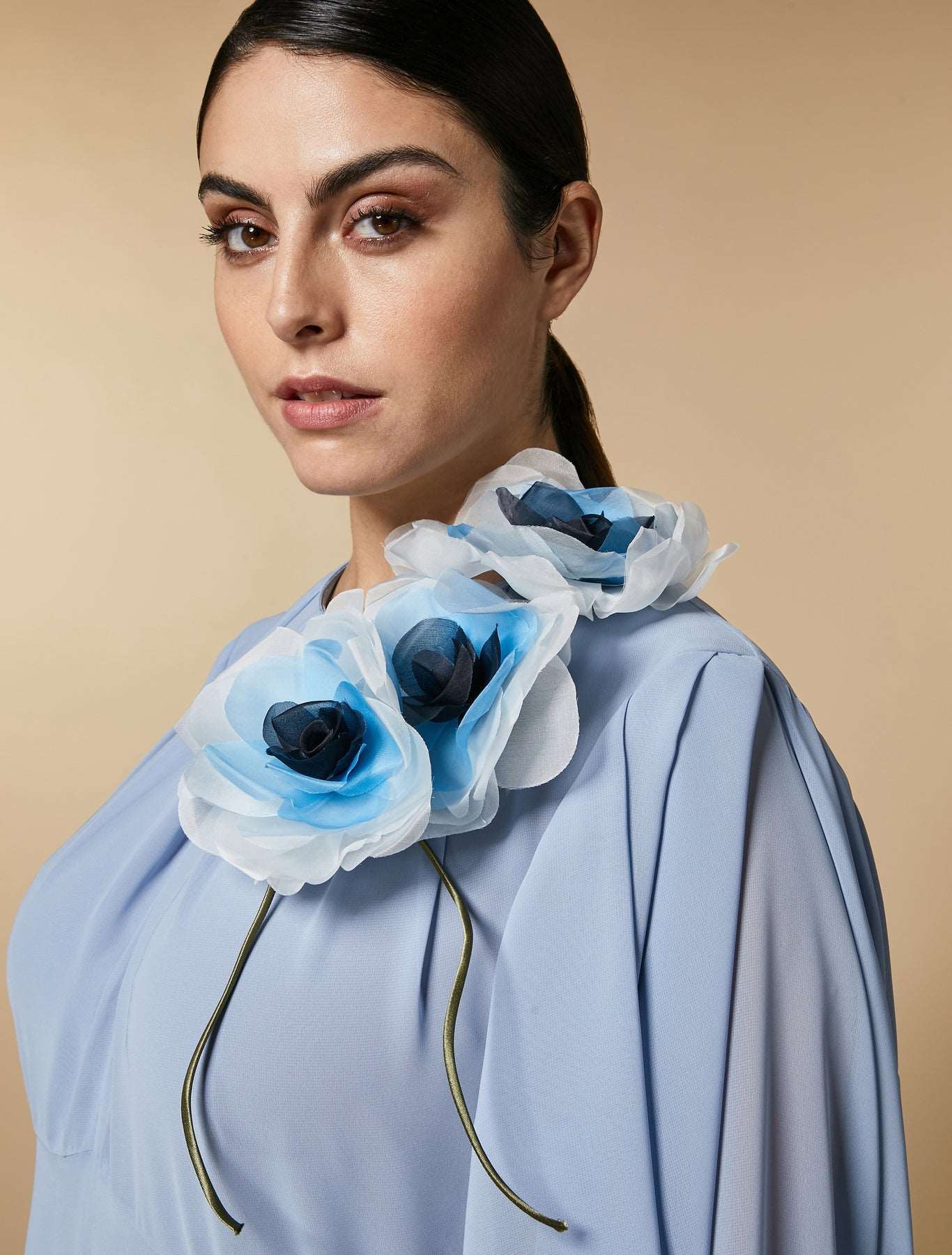 Organza fabric floral branch brooch made of 100% silk for elegant lapel decoration