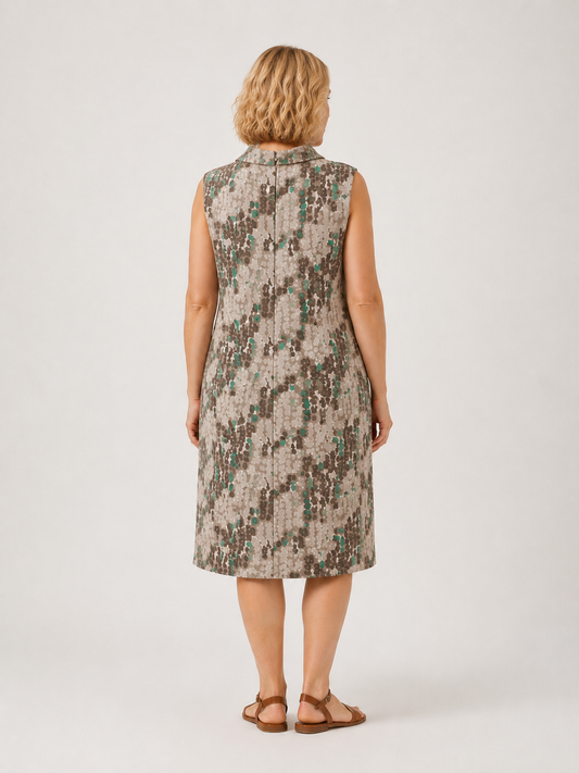 Dress INDOFORNO soft woolen fitted dress with elegant print and stylish collar