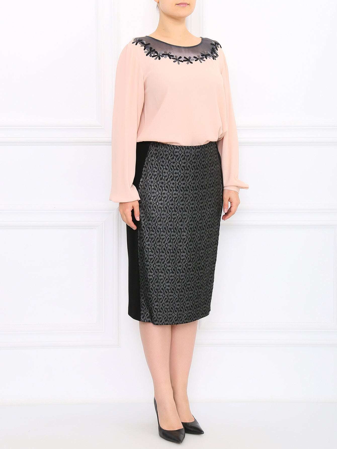Blouse BAGHERA by Marina Rinaldi with sequin embroidery and round neckline in soft viscose fabric